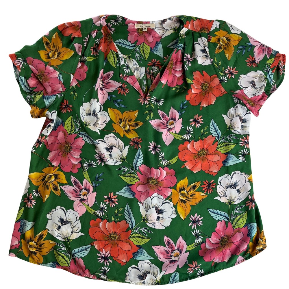 La Serein Blouse Top 2X Floral Polyester‎ Flowy Casual Boho Plus Size